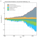 A graph depicting the so called 'sources’ en ‘sinks’ for carbon. above and under the horizontal line.